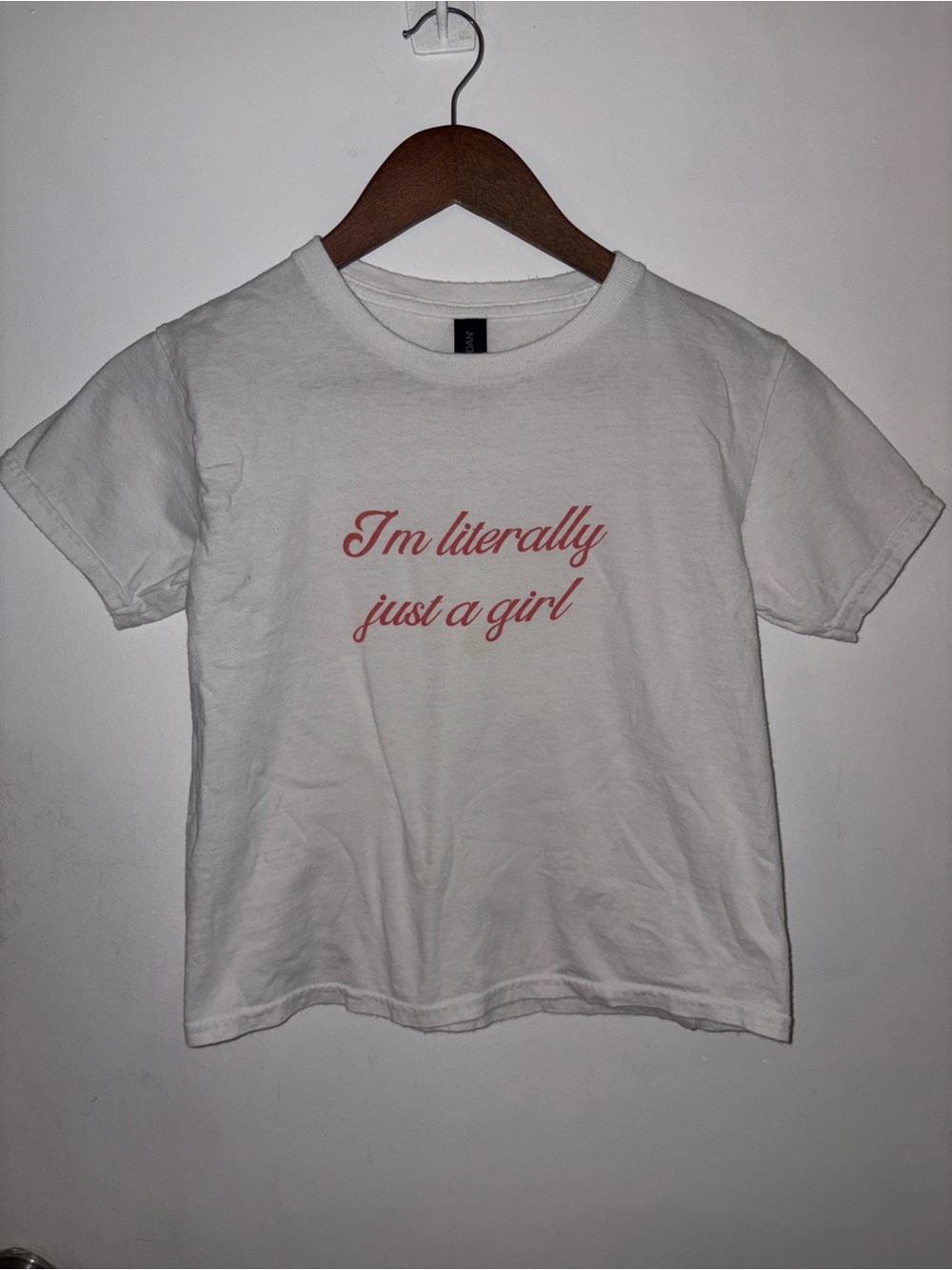Baby White Tee with Pink Script "I'm literally just a girl"